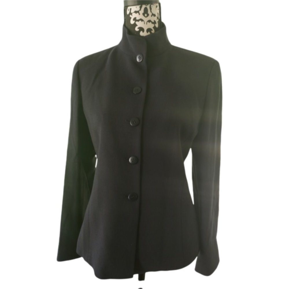 ARMANI COLLEZIONI Women's Navy Blue Textured Blazer Jacket Size 8 Made In Italy